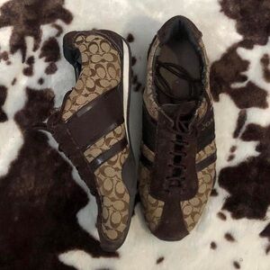 Vintage Y2K Coach Remonna Brown Signature Logo Sneakers Trainers Lace Up Suede